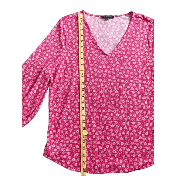 Adrianna Papell Blouse Women L Pink Excellent Floral V-Neck Balloon Sleeve Long - Picture 8 of 10